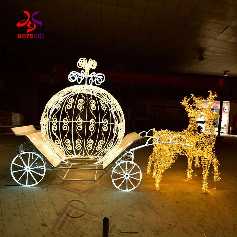 Christmas Deer With Cart LED Light Sculpture For Garden And Yard Decor