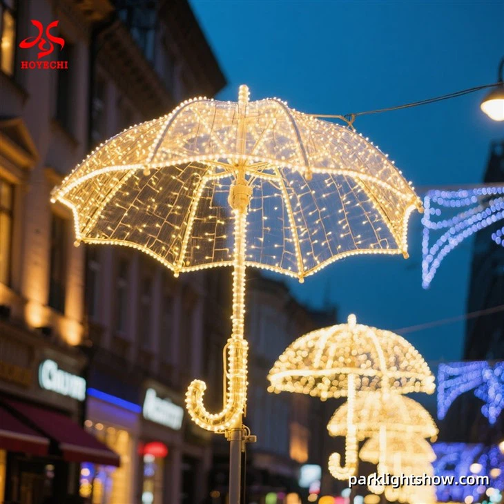 HOYECHI 3D Hanging Umbrella Light Decoration Customizable Outdoor Christmas Motif For Streets And Plazas